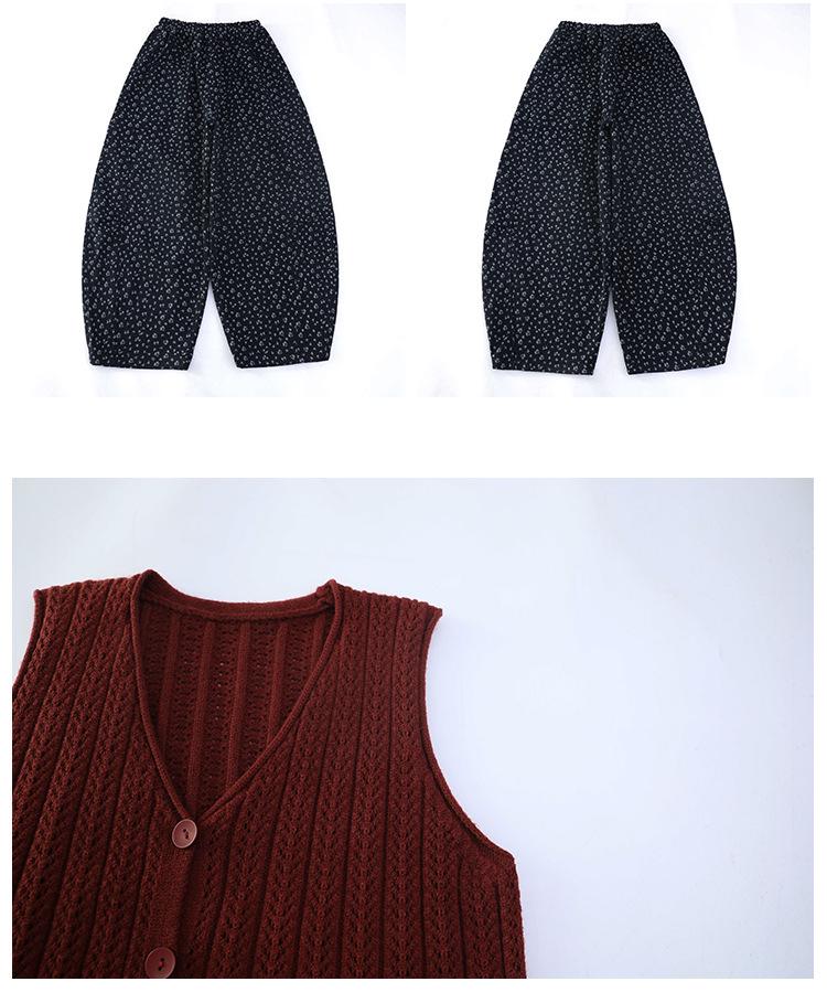 Girls' Autumn 2025 Fashionable Korean Style Three-Piece Set: Knitted Vest with Floral Pants for Older Kids