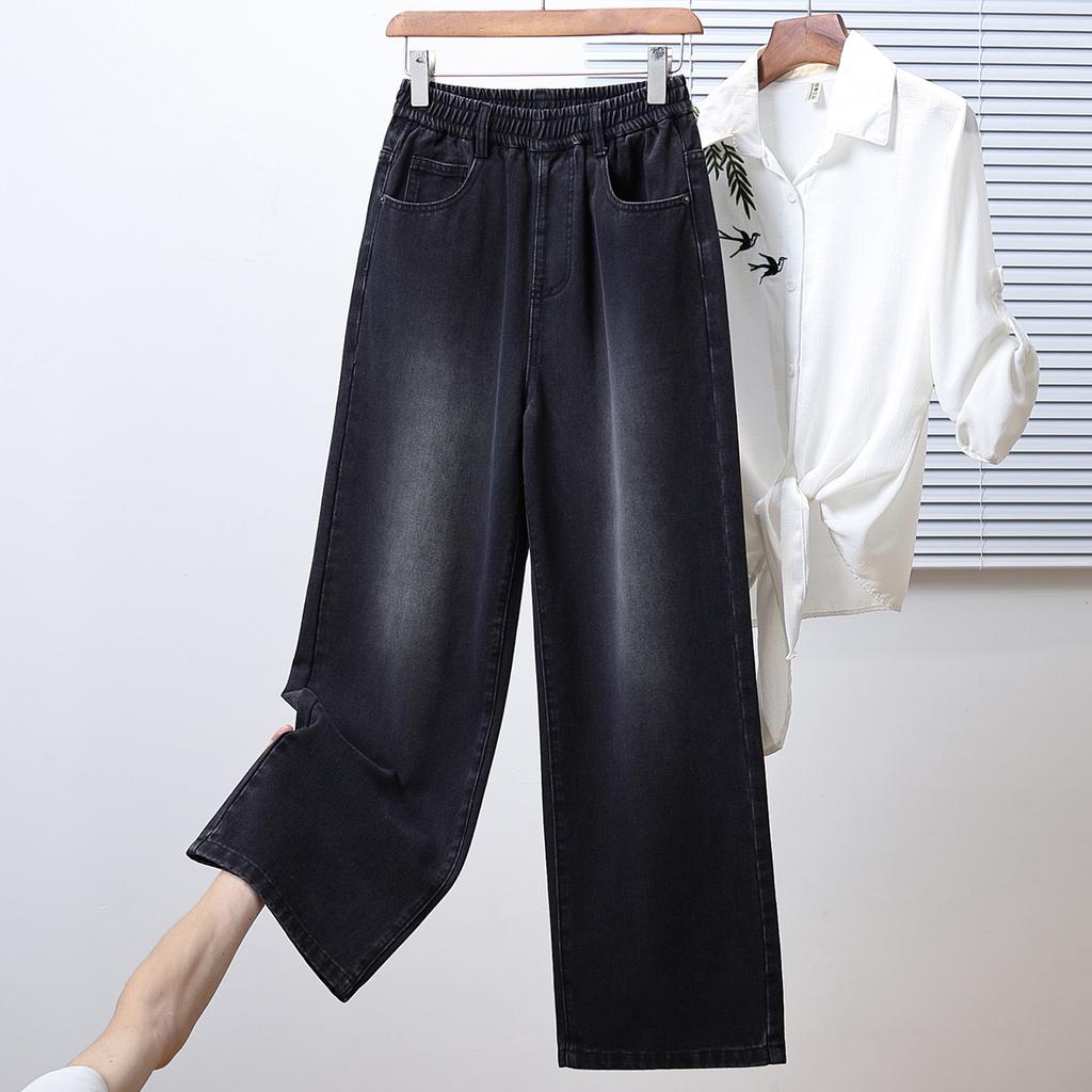 Dimanaf 2025 Nadměrná velikost Podzimní Dámské Džínové Kalhoty Denim Dámské Elastické Základní Černé S Vysokým Pasem Nadměrné Velikosti Módní Nové Kalhoty 5XL