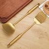 Gold Stainless Steel Kitchen Utensil Set: Shovel, Frying Spoon & Large Soup Spoon.