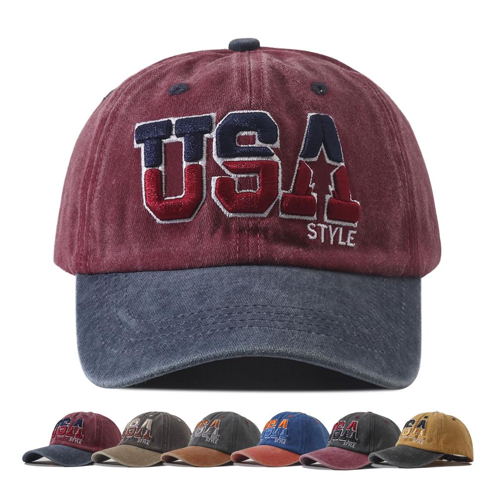 New Unisex USA Embroidered Letter Baseball Cap Washed Cotton Snapback Hat Hip Hop Outdoor Peaked Caps for Women Men Visor Hats