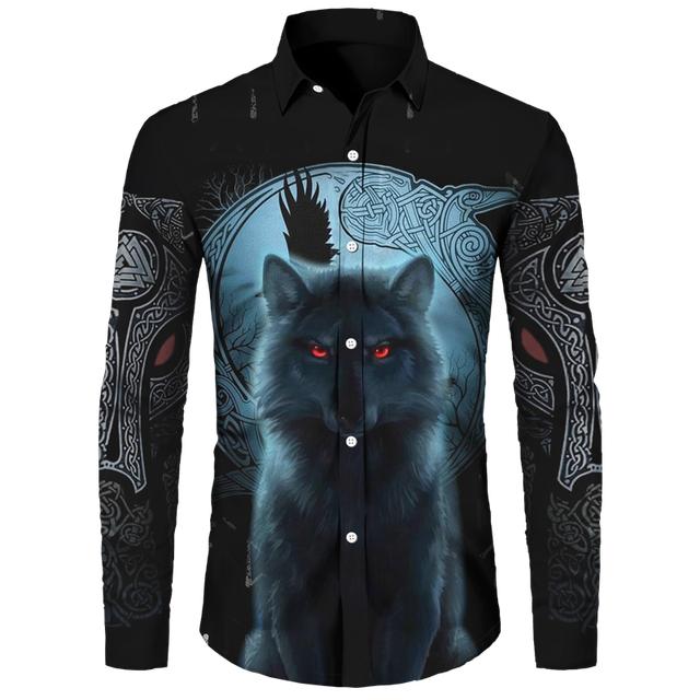Мужские рубашки с 3D принтом Cool Wolf — фото 21