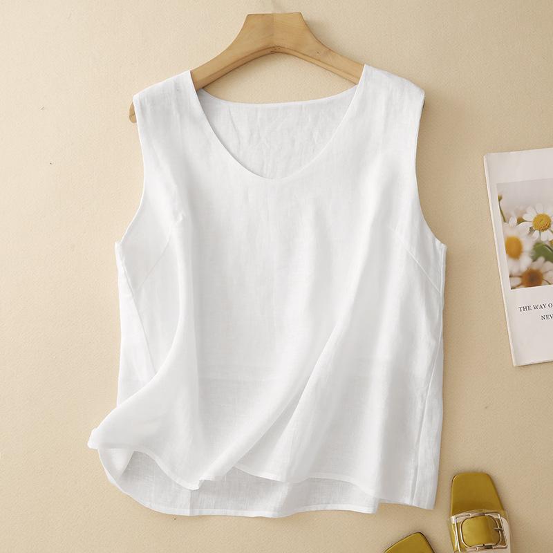Women s Plus Size Double-Layer Cotton Linen Sleeveless Knit Vest Medium