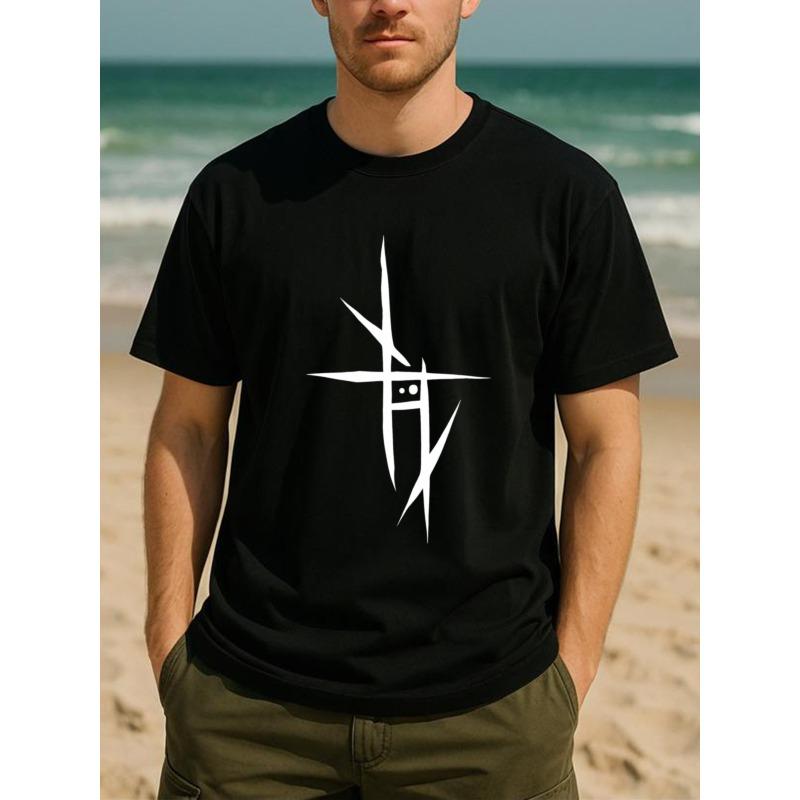 European sizes Abstract Line Face Men's Printed Short-sleeved Shirt, Loose Round Neck Comfortable and Unique T-shirt, Suitable for Casual Commuting