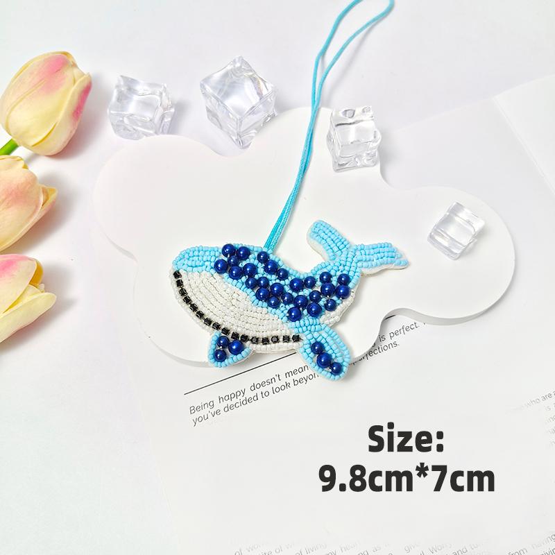 3D Ocean Theme Patches Handmade Rhinestone Beaded Patches with Hanging Rope Crystal Bag Lanyard Patch Beading Applique