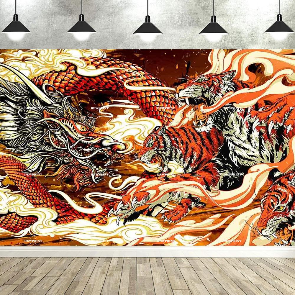 Dewprint Dragon Background Decoration Banner Chinese Mythology Legend Backdrop Birthday Party Background Photography Props 100X70CM