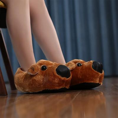 Pantofole Peluche Cane Cartone Animato Unisex Donna Uomo Cane Soffice Carino Scarpe da Casa in Cotone Suola in Tessuto Silenzioso Pantofole da Casa Stivali da Interno