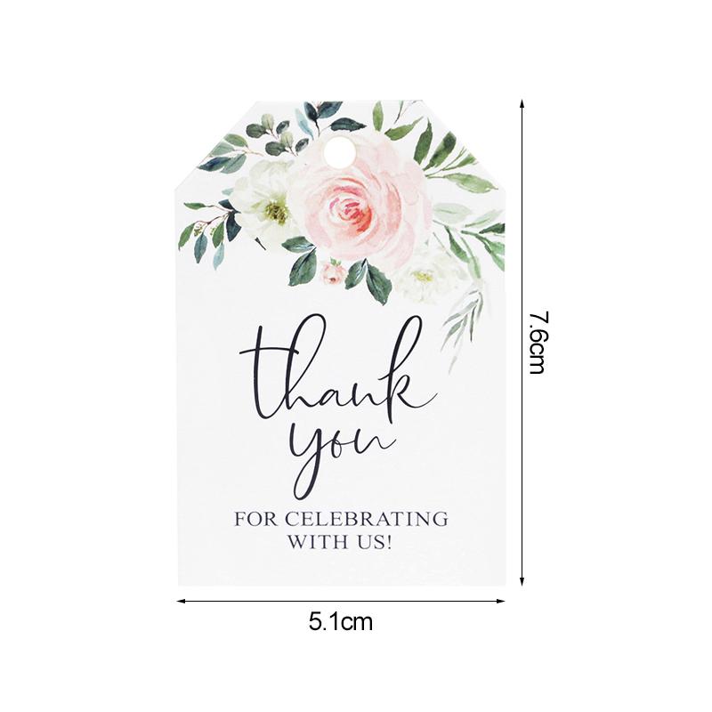 50pcs Floral Gift Tags Thank You For Celebrating With Us Paper Tag Wedding Bridal Shower Birthday Party Decoration Favors Supply