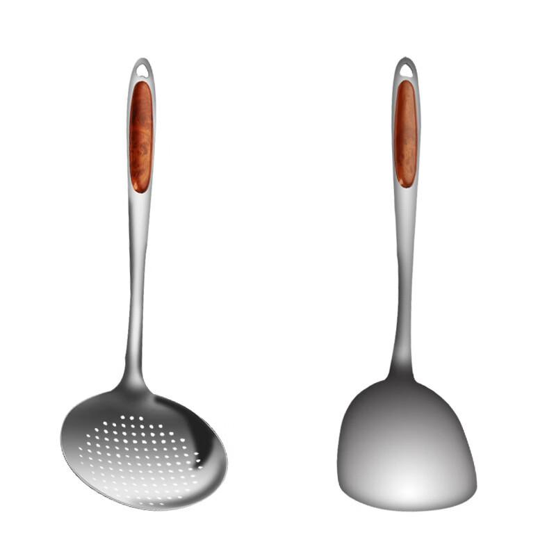 Ruhan Golden Peach Wood Stainless Steel Spatula & Ladle Set