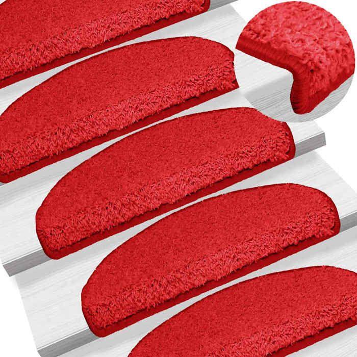VidaXL Tapis d'escalier 15 pièces 65 x 21 x 4 cm Rouge Demi-rond Grand 133907