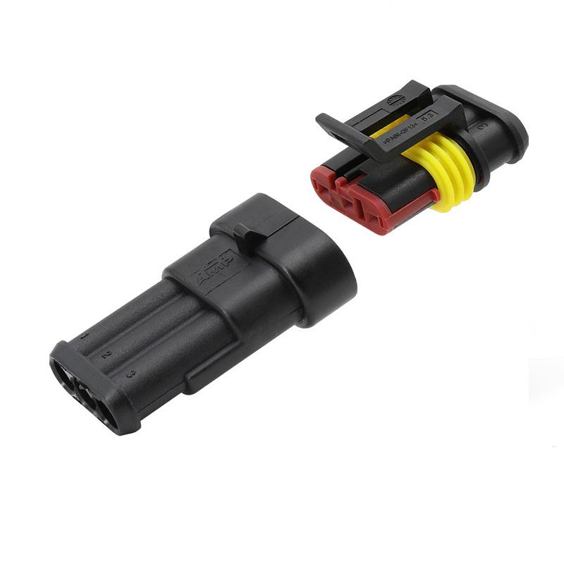 High-Quality AMP Automotive Waterproof Connector Pair for Quick Wire Connection (Male & Female), Model 282080-1.