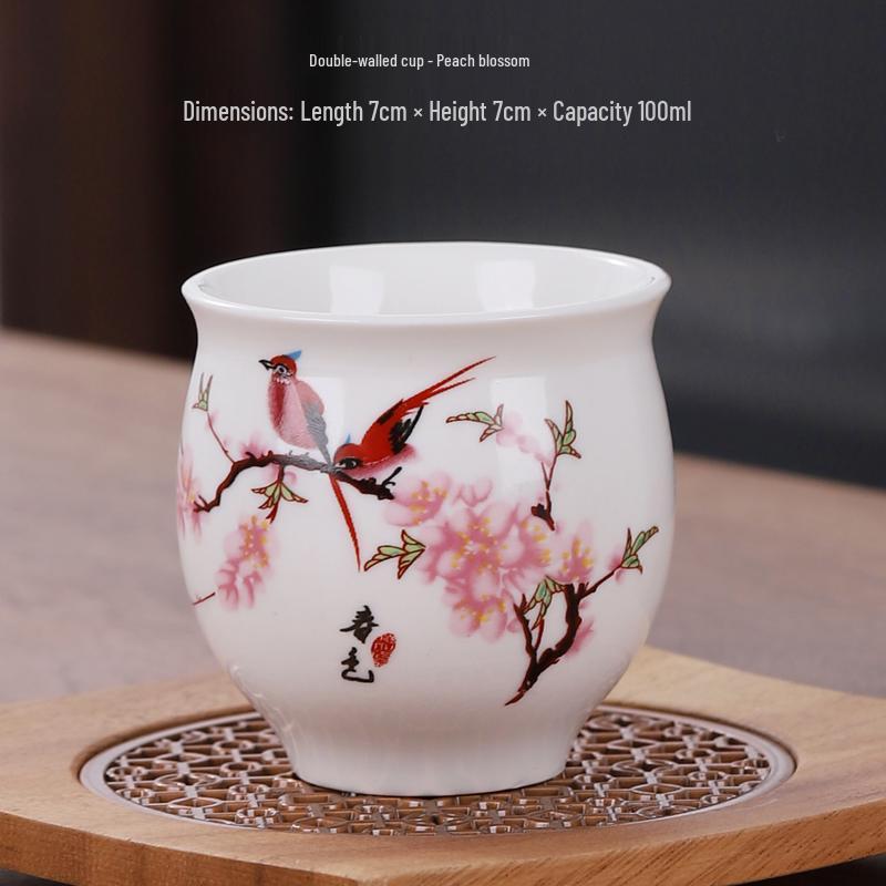 Blue and White Porcelain Heat-Insulating Ceramic Tea Cup - Large Anti-scalding Double-Walled Design for Home Use