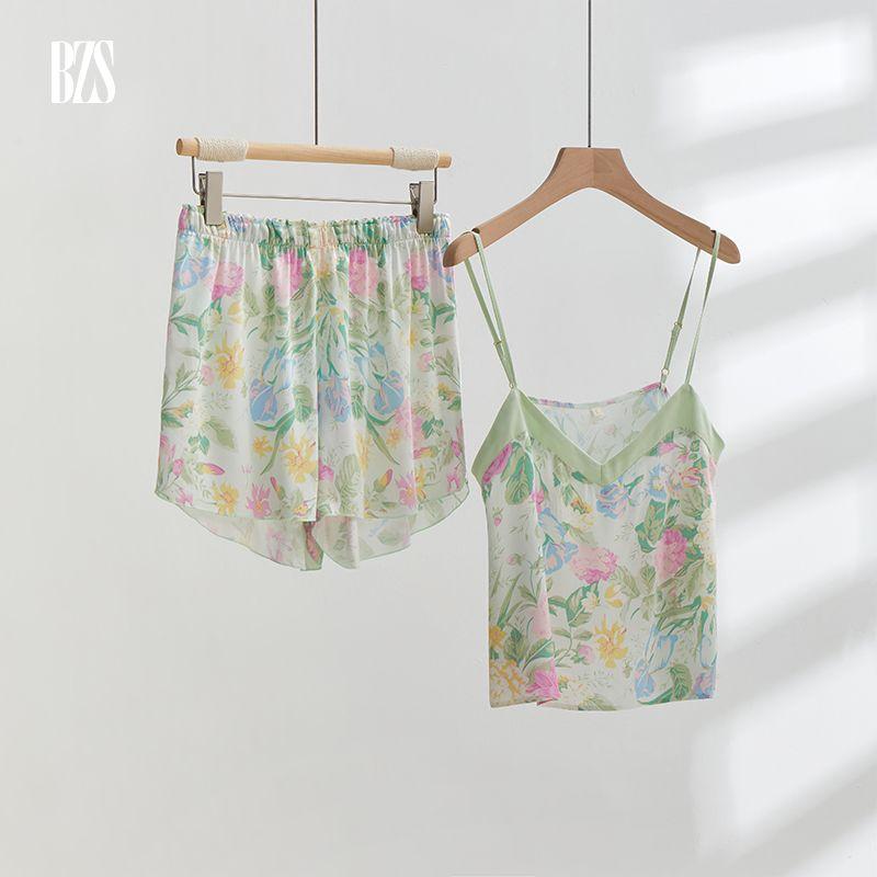 Summer 2024 New Minimalist Floral Pastoral Style Pajamas Two-piece Set Long Sleeves Pants Can Be Outerwear Homewear