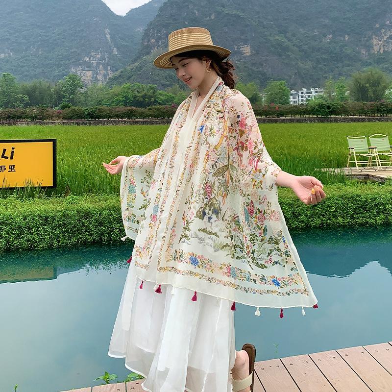 Multifunctional Versatile Sunscreen Shade Silk Scarf Spring And Summer Travel Comfortable Outer Cloak Hanging Spike Niche Shawl