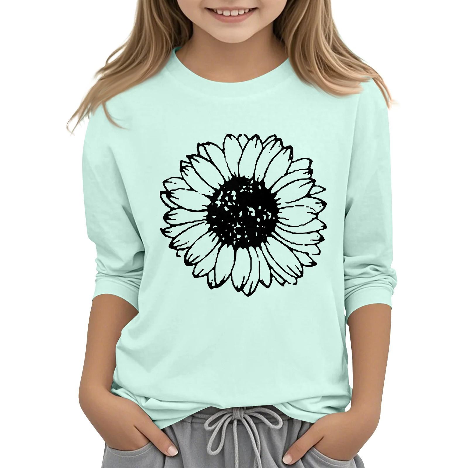 

Children s 7 Point Sleeve Printed Sunflower Round Neck Casual T-shirt 120