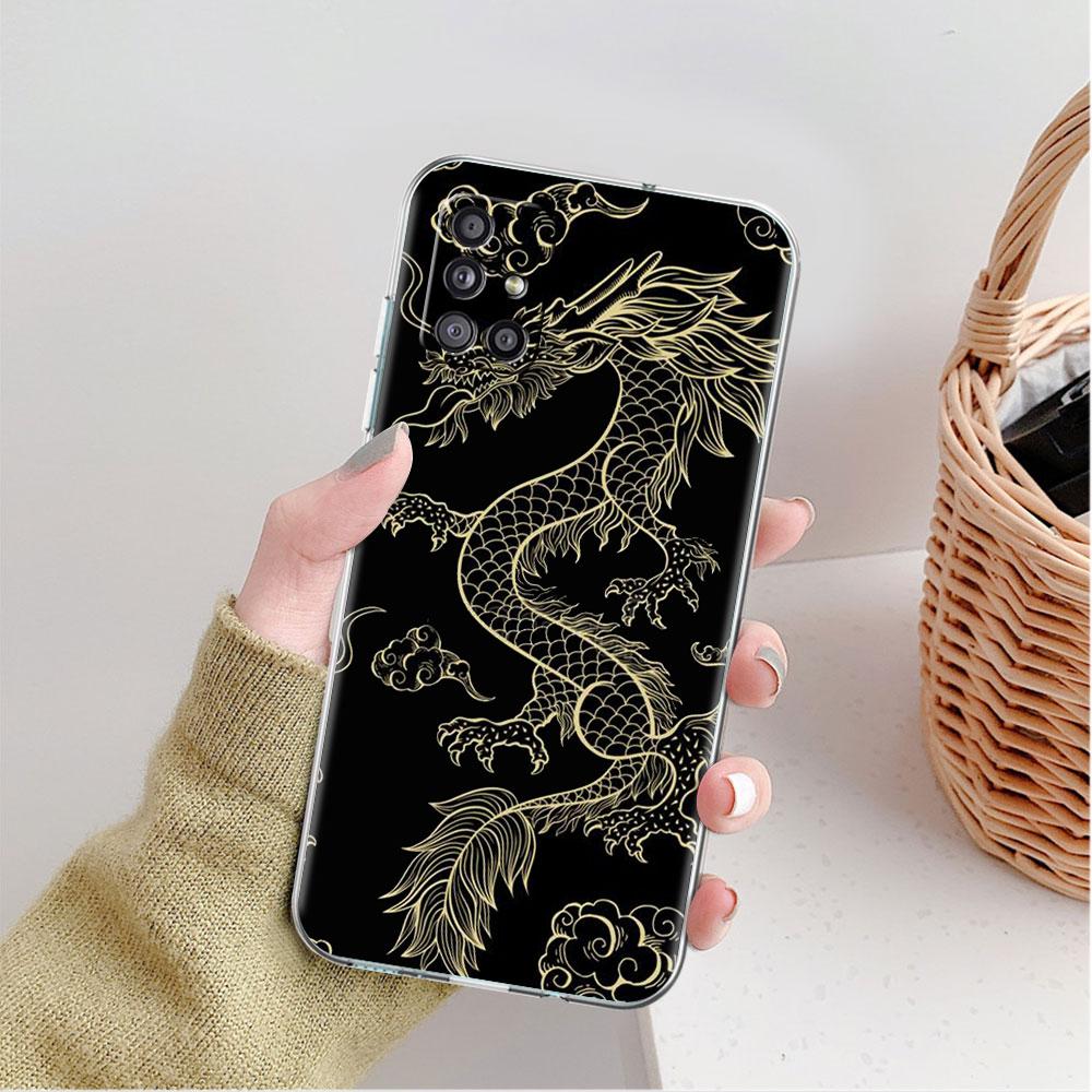 Klare Hülle für Samsung Galaxy A52 A12 A51 A32 A21s A71 A32 A22 50 A70 A31 A72 5G Handyhülle Mode Chinesischer Vintage Drache