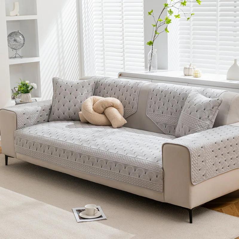 

Вышитая хлопковая стираная диванная подушка Four Seasons универсальная нескользящая хлопковая ткань чехол для дивана в гостиную 1/2/3/4-местный 45x45cm pillowcase серый