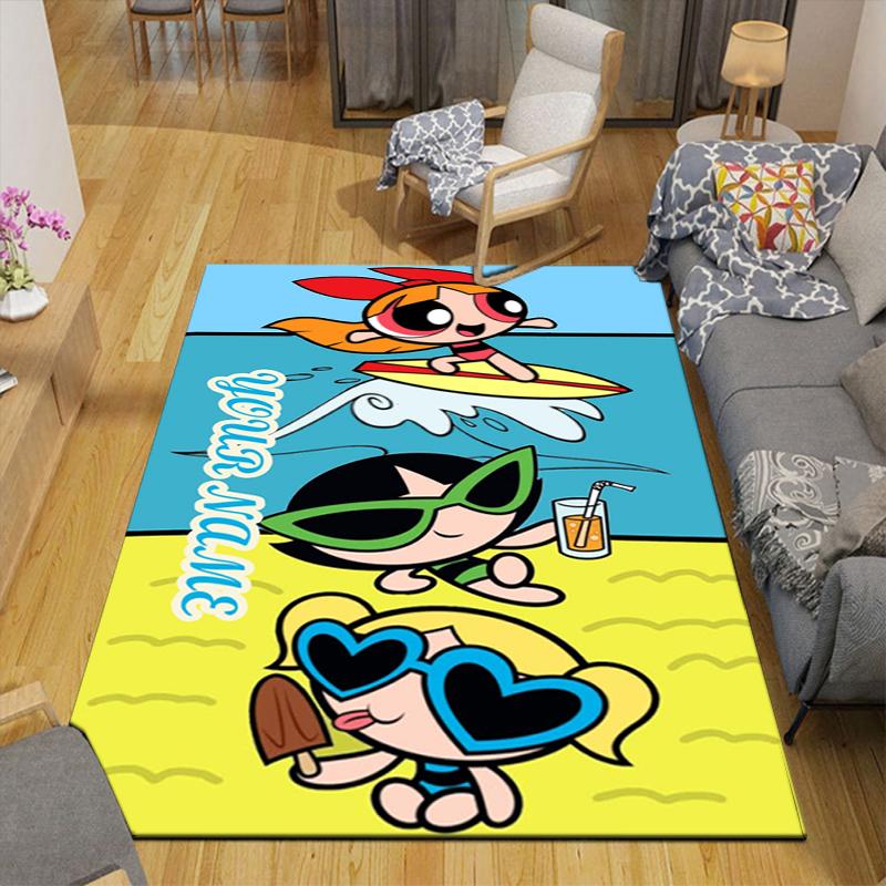 Custom 1Pc Powerpuff Girls Rainbow Rug Office Carpet Indoor Outdoor Entrance Doormat Nonslip Soft And Comfortable Living Room D491514