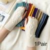 1Pair Women Winter Warm Gloves Soft Fingerless Long Polyester Solid Color Warmer Mittens