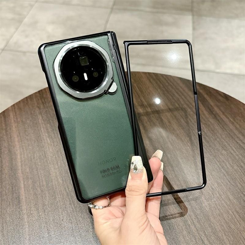 

For Honor Magic V3 5G Case Lens Frame Kickstand Electroplating PC Clear Phone Cover A