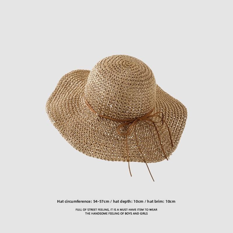 Straw Hat Women's Summer Beach Hat Sun Protection UV Protection Sun Hat Large Brim Straw Visor