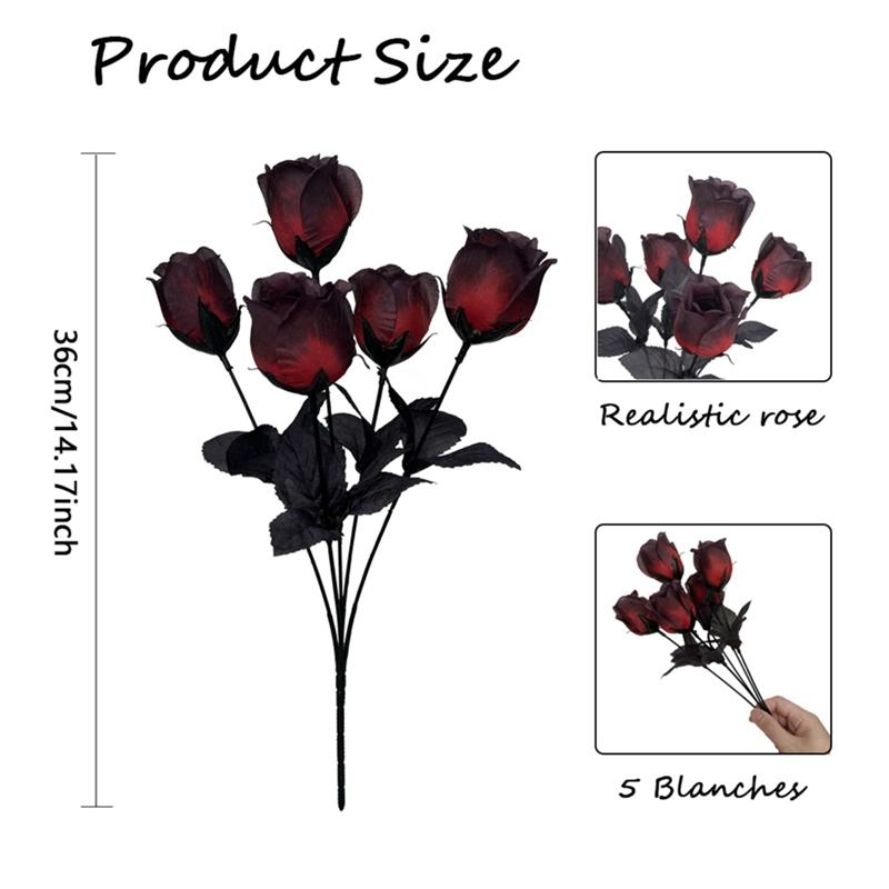 12pcs Dark Gothic Style Artificial Black Rose Flowers Bouquet for Wedding Bridal Shower Home Decor Valentines Day Gift