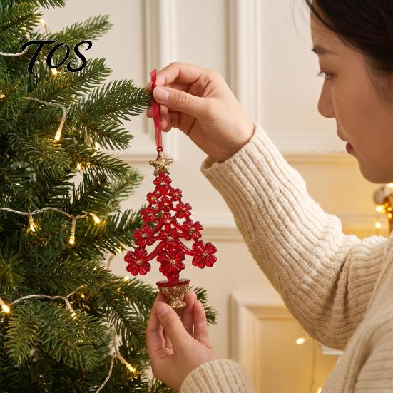 Gold Star Topped Ornaments Acrylic Christmas Tree Ornament with Lanyard, Xmas Shaped Gift for Friends Family Decorative Hanging Pendant Holiday Tree,