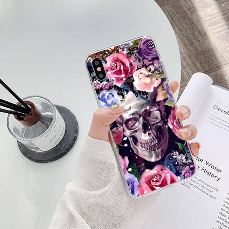 

Страшный чехол для телефона Modeka Skull Flowers для iPhone 14 13 12 11 XS X 8 7 6 Plus Mini Pro Max SE 2022 Мягкая прозрачная накладка для телефона iPhone SE 2020-2022