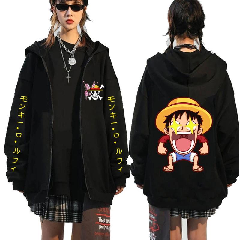 One Piece Luffy Printed Zipper Hoodie Men s Casual Hoodie Top Cardigan Coat XS