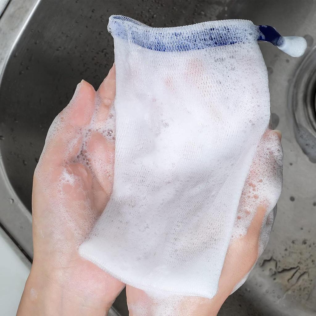 Handmade Soap Mesh Bags 20 Pack Facial Double Layer Bubble Net Ancient Shampoo Small Pouch Face Cleansing Exfoliating Foaming Nets with Drawstring