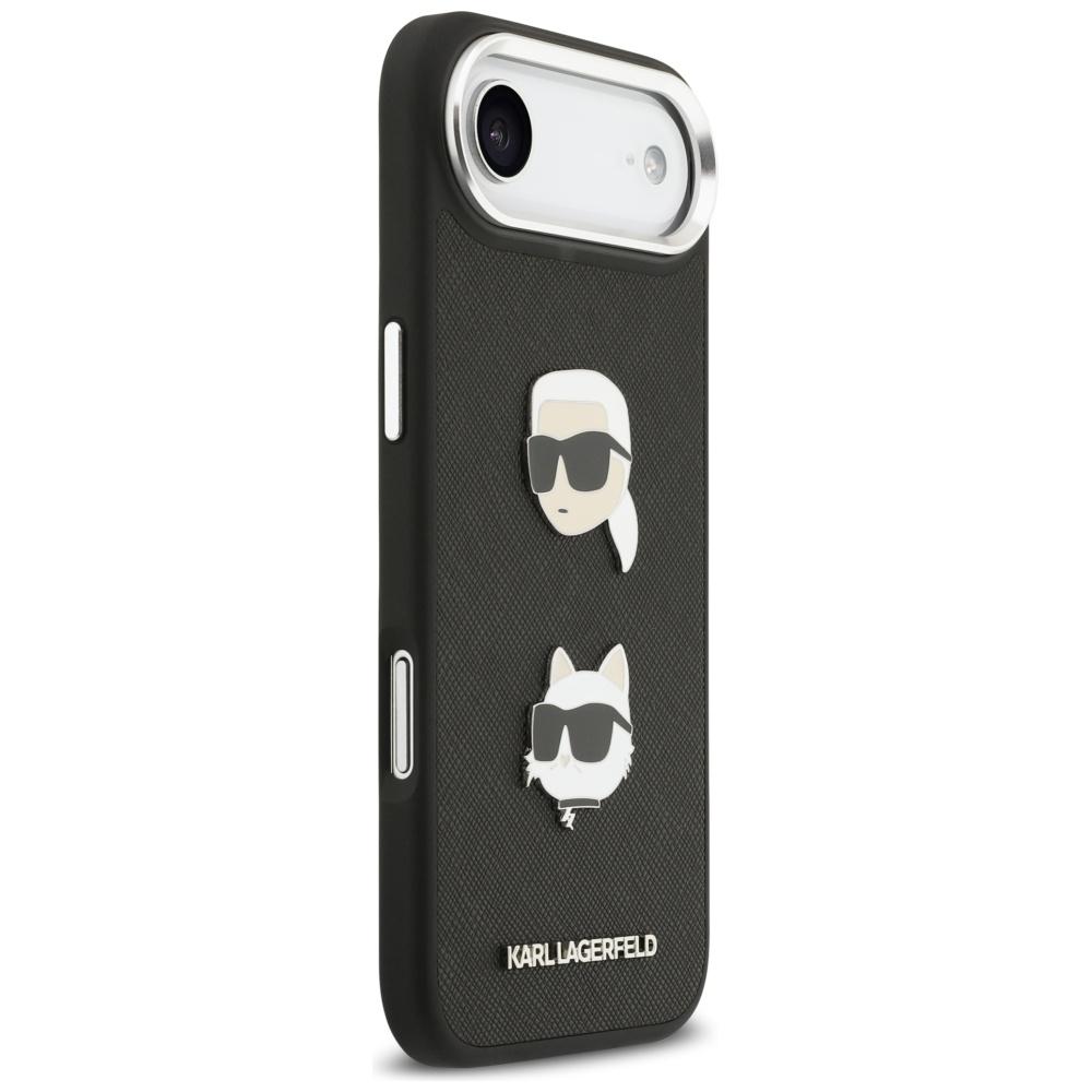 Karl Lagerfeld FW Grained Karl & Choupette Heads Pins & Logo iPhone Air Case Black