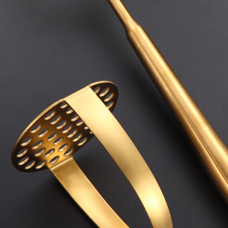 Stainless Steel Potato Masher Manual Food Crusher with Fine Grid Presser for Garlic Pumpkin Purees Multi-functional Kitchen Tool