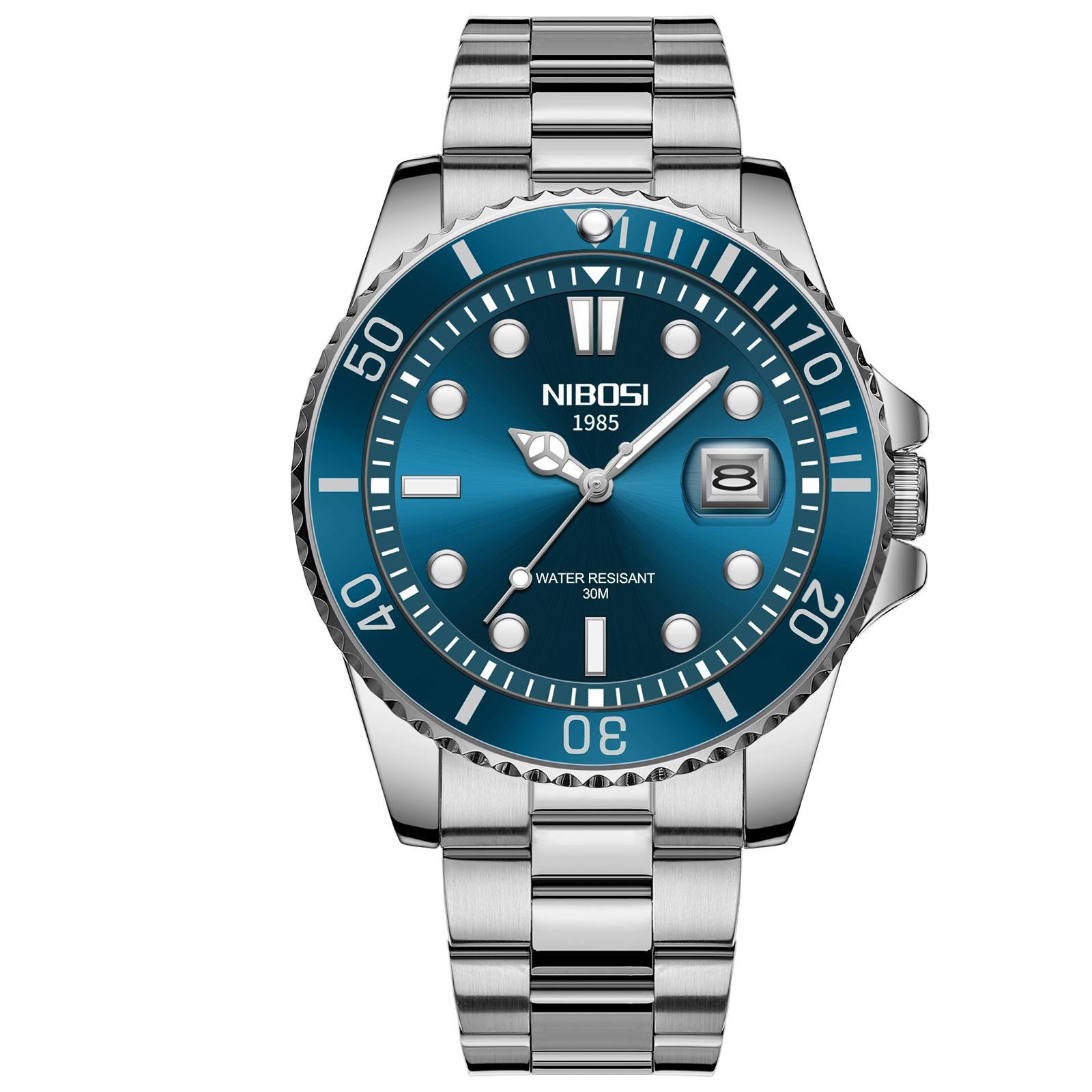 NIBOSI 2705 New Arrival 2026 Fashion Quartz Watch for Men Waterproof Luminous Hands Stainless Steel Band 2705