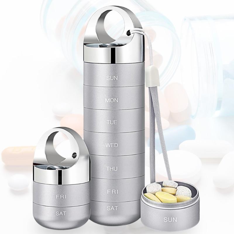 Practical Aluminum Alloy 7 Slot Travel Pills Case Pills Organizer for Outdoor Activities Keep Medication Safe and Dry