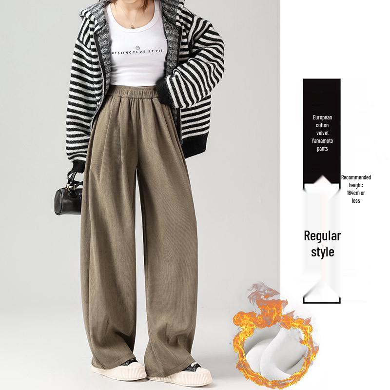 Maillard Women's Wide-Leg Corduroy Pants - Brown, Velvet-Lined, Loose Fit for Autumn/Winter 2024