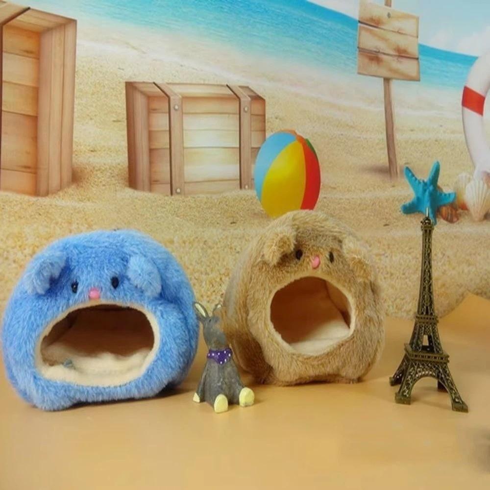 Cartoon Bear Shape Hamster Warm Bed Cozy Cute Pet Sleep Nest Fleece with Mat Small Pet House Small Pet