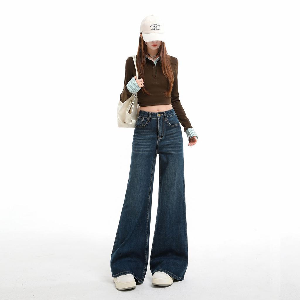 Spring Summer High Waist Slim Non Cling Micro Flare Floor Drape Stretch Casual Denim Pants Ladies Casual Pants Oversize Denim Trousers