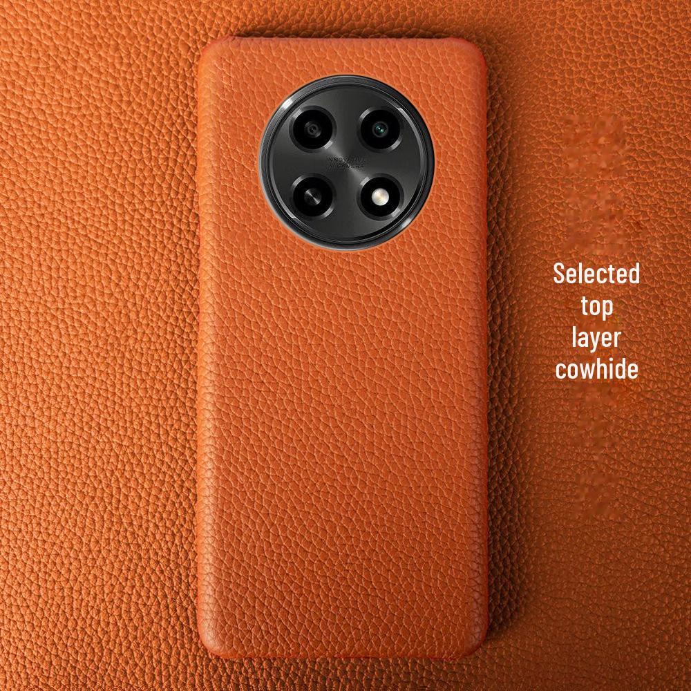 OPPO A2 Leather Half-Cover Case with Litchi Pattern - Genuine Cowhide Protective Cover for A2Pro