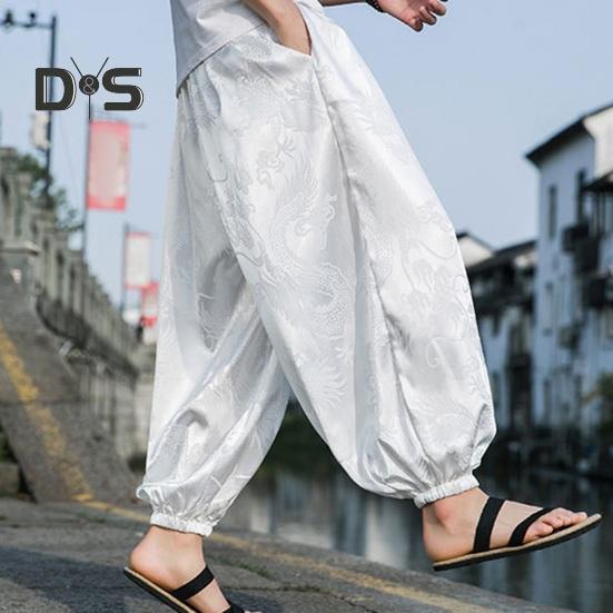 Men Pants Lantern Pants Hippie Boho Baggy Dragon Print Loose Ankle banded Soft Breathable Harem Pants Long Yoga Pants