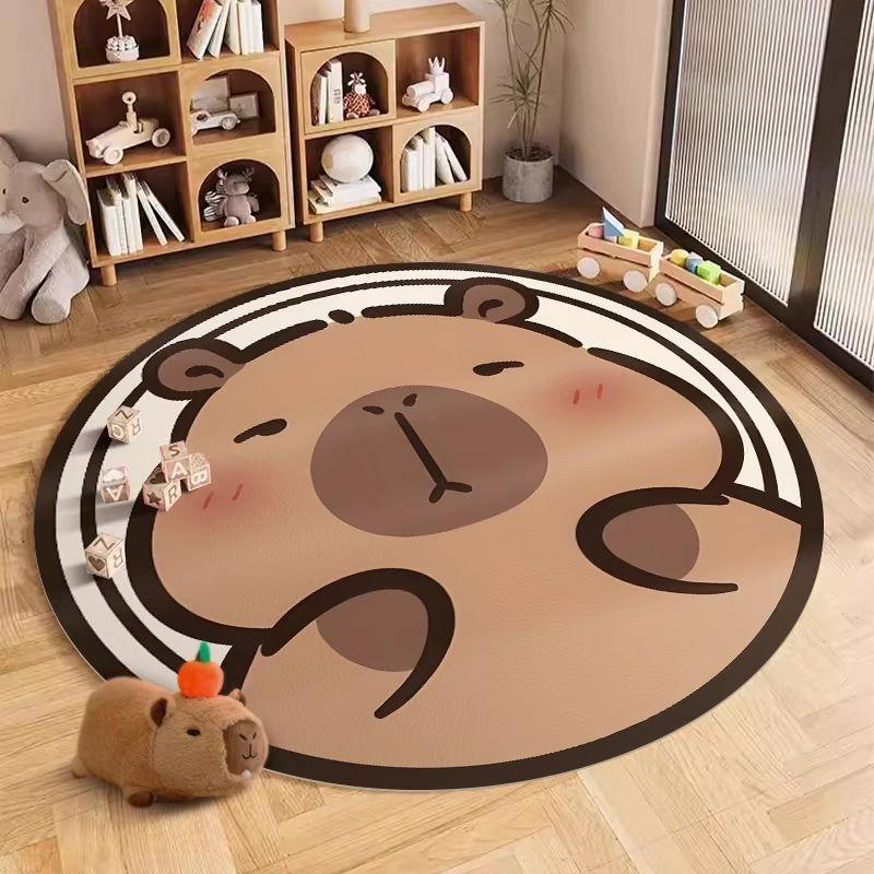 Runder Teppich mit Capybara-Print im japanischen Stil, rutschfeste Bodenmatte für Schlafzimmer, Wohnzimmer, Sofaseite, Deko-Teppich, Stuhlteppich, Lesebereich