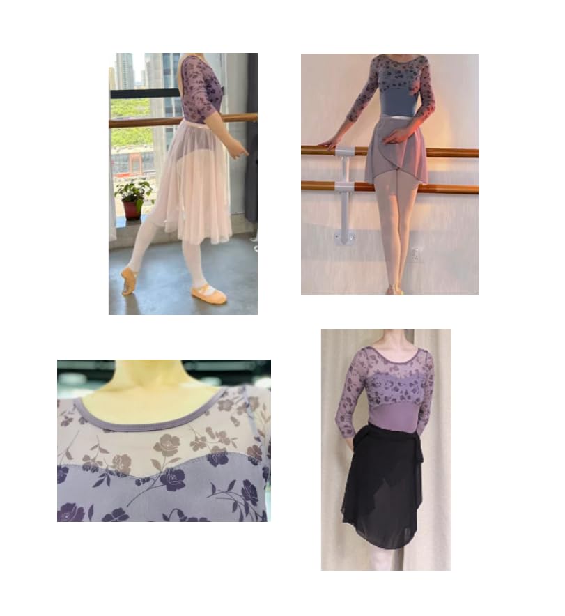 ProDance Floral Print Long Sleeve Ballet Leotard Size L Women's (PLL012BA, Lavender, (165cm))