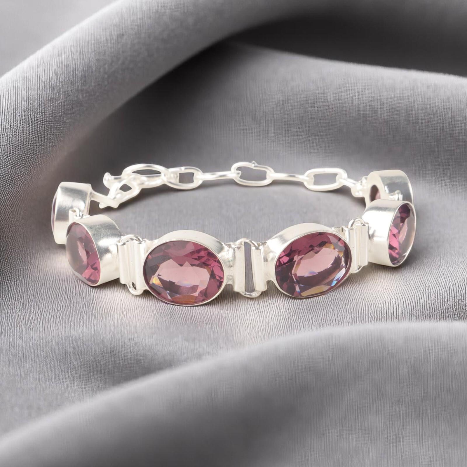 

Родолит Драгоценный камень Ювелирные изделия из серебра 925 пробы Браслет ручной работы 8 Подарок для мамы RB-4-20