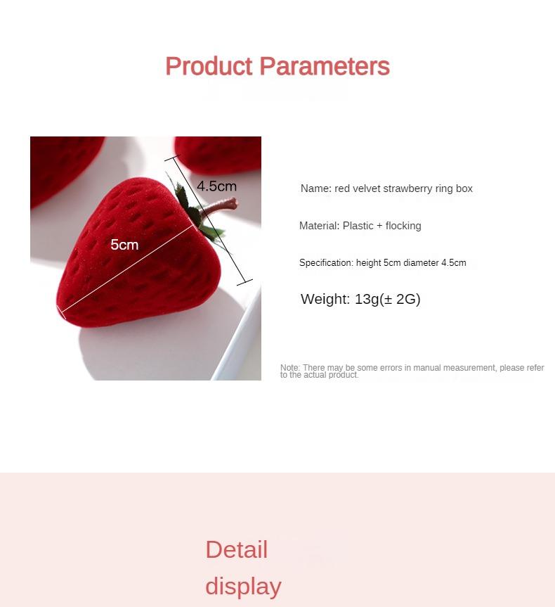 Strawberry Love Velvet Jewelry Boxes Ring Storage Box Valentine Day Gift Ring Earring Jewelry Box Packaging Gift