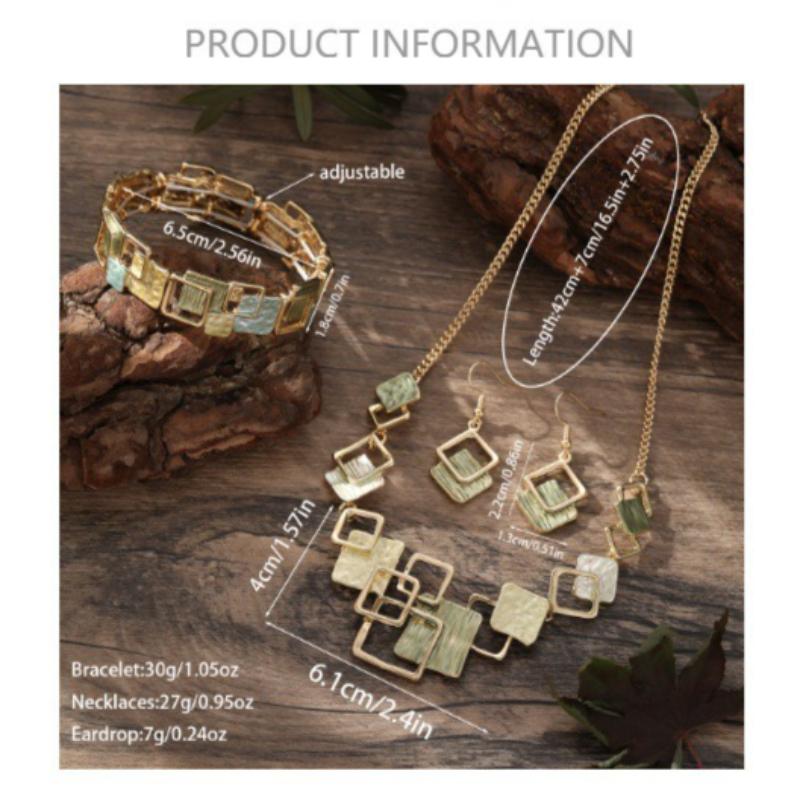 Ensemble de Boucles d'Oreilles Carrées Géométriques Colorées, Bracelet et Collier, Ensemble de Bijoux Haut de Gamme pour Femmes, Cadeau.