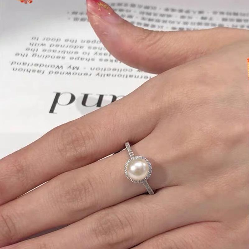 Elegant Sunflower Freshwater Pearl Adjustable Ring for Women Adjustable Finger Ring