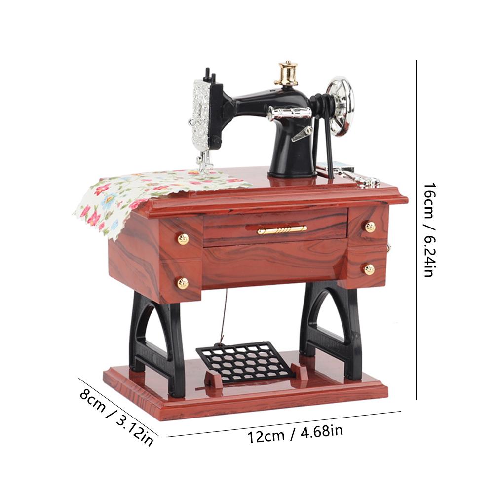 Vintage Sewing Machine Model Music Box Retro Mechanical Wind Up Musical Gift Creative Home Desk Art Ornament Collectible Craft