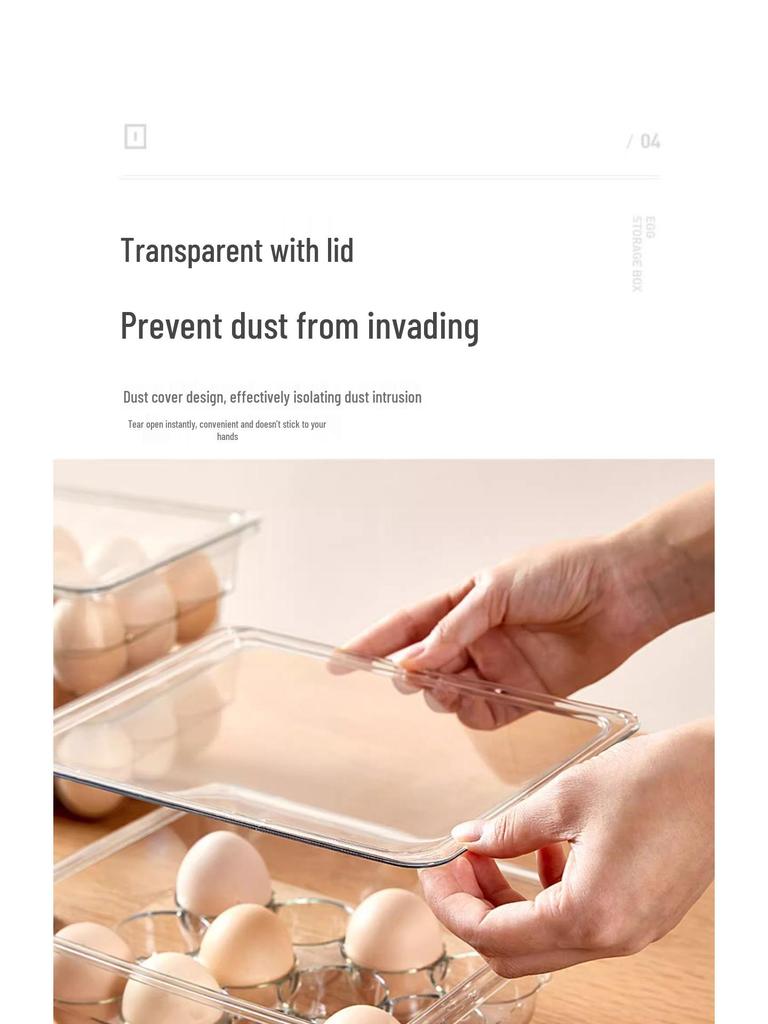 Kylskåpsäggförvaringslåda med lock, Förseglad genomskinlig bricka av livsmedelsgodkänt material för att hålla maten färsk.