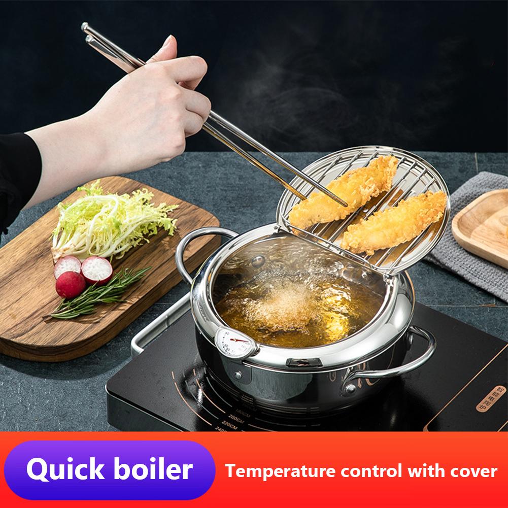 Stainless Steel Deep Fryer Deep Fryer Pot Thermometer Stainless Steel Cover Filter
