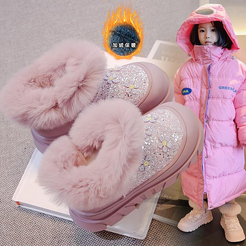 

2025 новые детские зимние сапоги бархатные утепленные для девочек мягкая подошва хлопковые сапоги для мальчиков детские теплые хлопковые ботинки 23-25 3 pieces in one hand фиолетовый