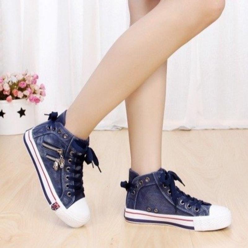 Women's Denim High-top Canvas Shoes Casual Shoes Spring and Autumn New Retro Large Size Board Shoes