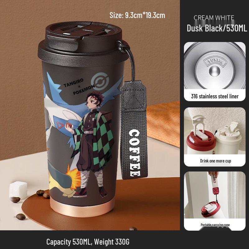 Demon Slayer Agatsuma Zenitsu Nerezový izolovaný hrnek se slámkou